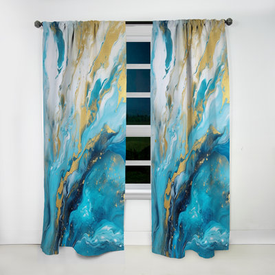 Turquoise Gold Infused Marble III - Modern Curtain - Velvet Room Darkening - 1 panel