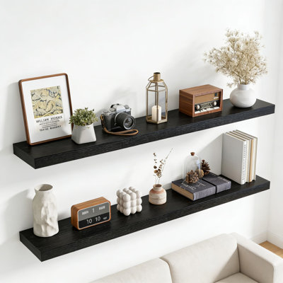 Tablettes flottantes murales, ensemble de 2 avec supports invisibles de 55 po, tablette murale en bois rustique profond de 8 po pour le rangement et la présentation dans le salon, la cuisine, la salle de bain