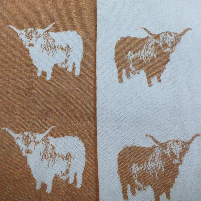 Jeté tissé en laine d'agneau Merino, Brun. Imprimé animal ivoire
