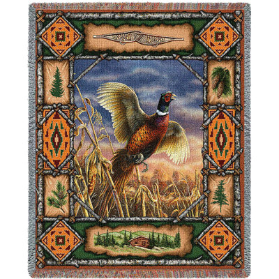 Couverture Pheasant Lodge de Pure Country Weavers par Terry Doughty - Jeté de tapisserie en coton tissé à la main - Fabriqué aux États-Unis (72 x 54) - Cadeau idéal pour un chalet en pleine nature