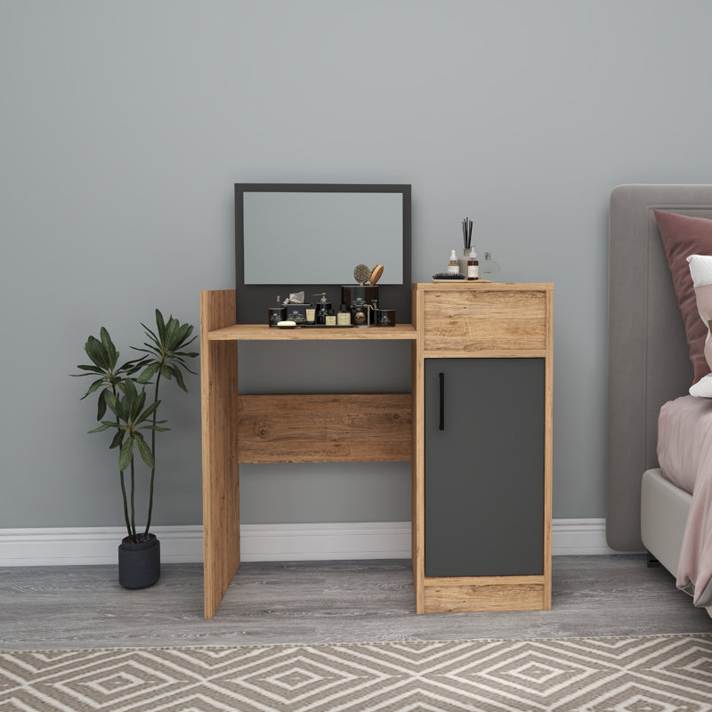 Altoria Dressing Table with Mirror, Atlantic Pine/Anthracite