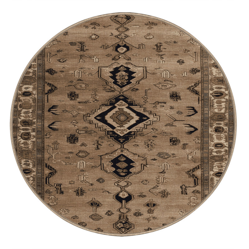 Machine Washable Persian Beige Area Rug, Round 5'