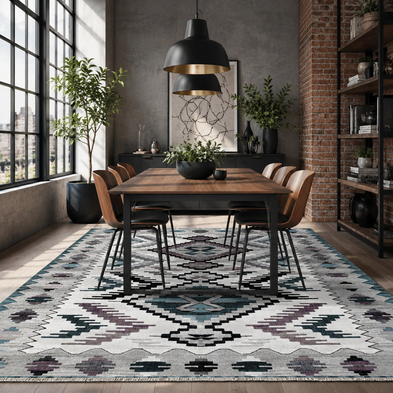 Geometric Cotton and Chenille Flatweave Area Rug, 60 x 100 cm