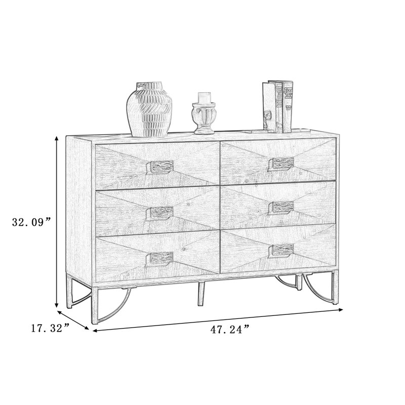 Retro Solid Wood Sideboard, 32.09" H x 47.24" W x 17.32" D