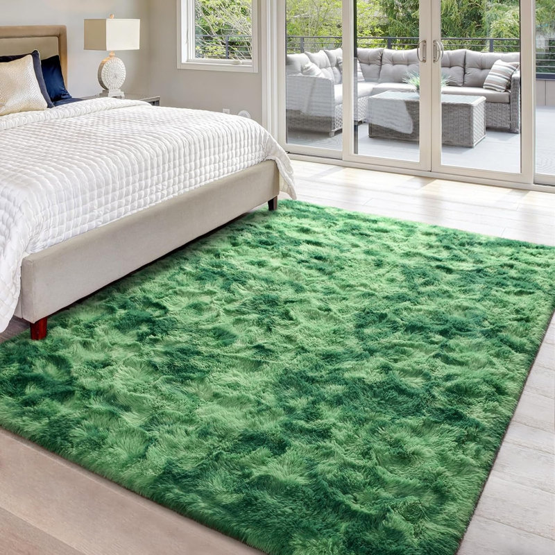 Tapis à poil long Antonije Tie Dye, Rectangle 4pi x 6 pi, Vert