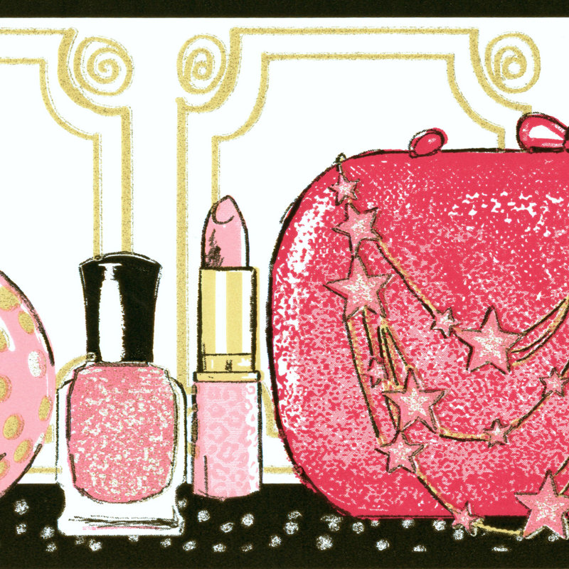 Bordure de papier peint L 15 pi x l 7 po Jakiaya, Crème / noir / rose
