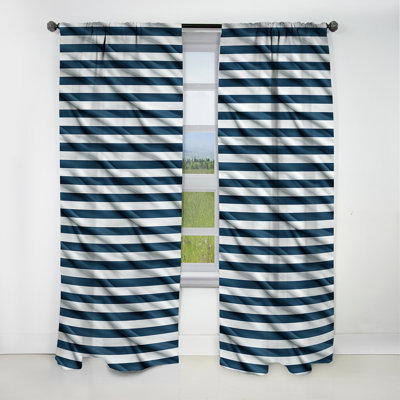 Nautical Blue Stripes Coastal Pattern - Stripped Striped Blackout Curtain - 1 Panels