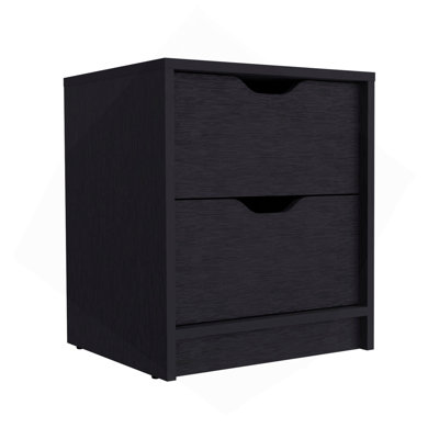 Double Drawer Nightstand 19"H, Bedside Table, Black