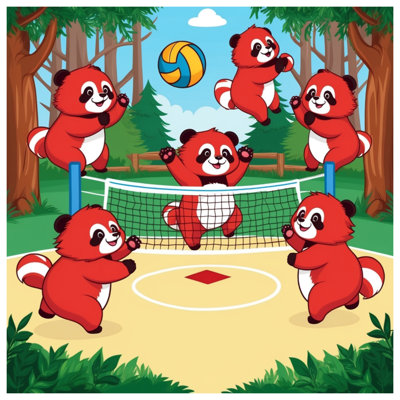 «Red Pandas jouer au volleyball», toile tendue en plusieurs tailles