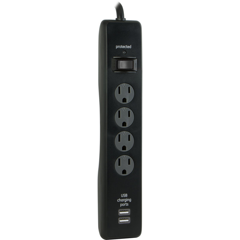 Protecteur de surtension 3-USB 4 prises 2-USB-A GE, 800J, noir, 33654
