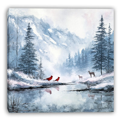 «Valley Snow with Cardinals», art mural sur toile tendue