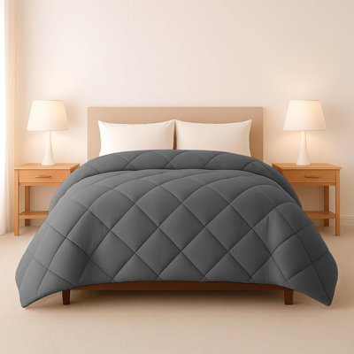 Comforter – Grey – Queen / Down Alternative / Lightweight, All-Season, Diamond Stitched With Double Piping