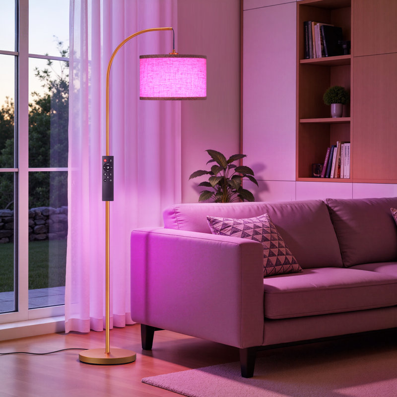 Lampe sur pied arquée 64 "avec ampoule RVB et télécommande, Doré