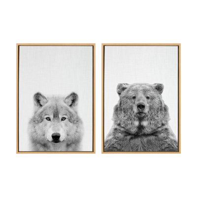 Wolf and Bear European by Simon Te of Tai Prints Framed Canvas Wall Art Set
