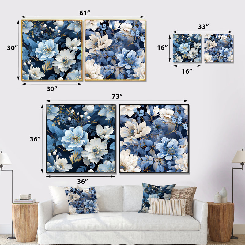 Etchemin - Ensemble de 2 impressions sur toile florales, Cadre noir, H 16 po x l 33 po x P 1 po