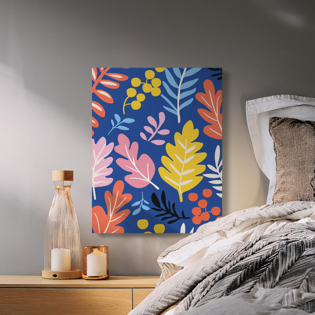 Abstract Botanical Canvas Print, Colorful Modern Leaf Wall Art, Vibrant Scandi Boho Home Decor, Unique Housewarming Gift