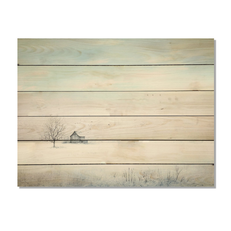 Hiver paysage minimaliste - paysage d'hiver panneau de bois sur bois de pin naturel, H 30 po x l 40 po