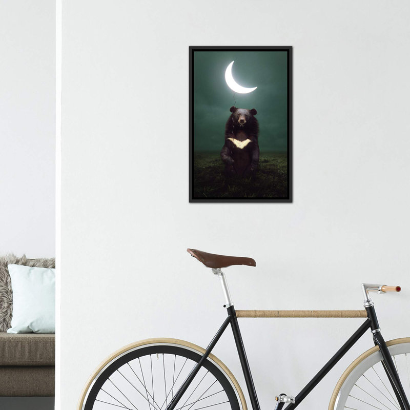 «My Light - Moon Bear» par Soaring Anchor Designs - impression d'art graphique, Pas de tapis, Toile avec cadre noir patiné