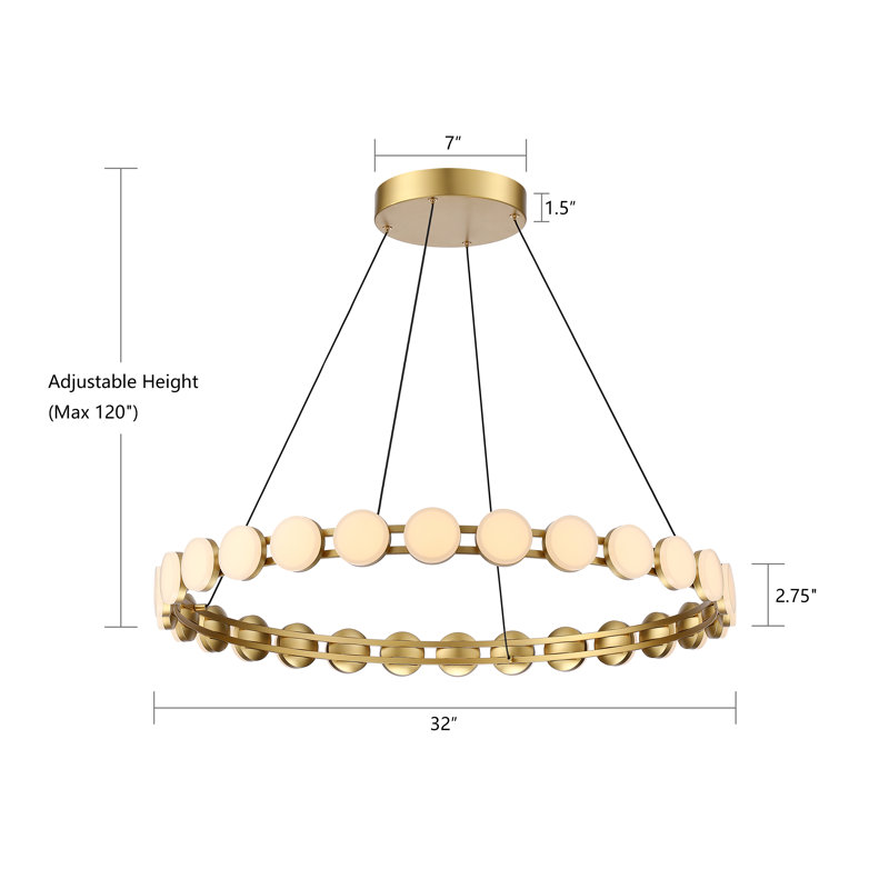 Lustre moderne en métal 32 po, H 2,75 po x l 32 po x P 32 po