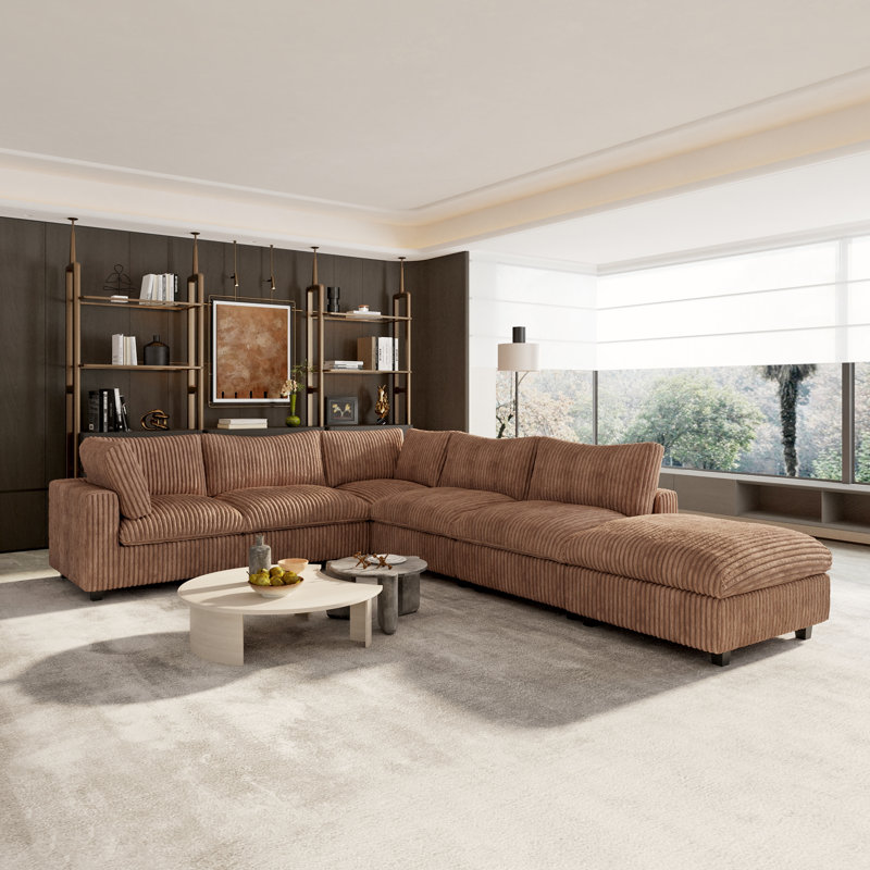 Upholstered Sectional, Brown Faux Fur