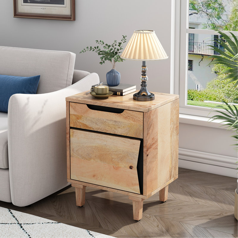 Table de chevet en bois naturel, un tiroir de rangement, une armoire carrée, de petites chambres à coucher, mange-debout de 24 po de hauteur et un espace de rangement pour les livres, 24,94 lb