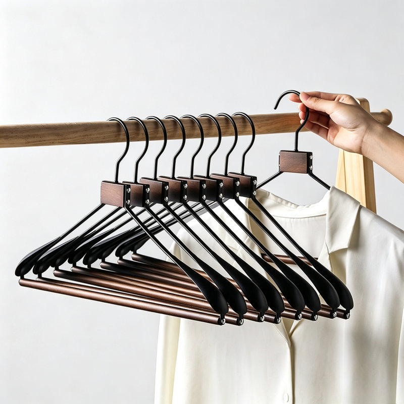 Portemanteau haut de gamme en bois massif et fer de qualité supérieure pour l'organisation de garde-robe, portemanteau élégant en bois pour le rangement des vêtements