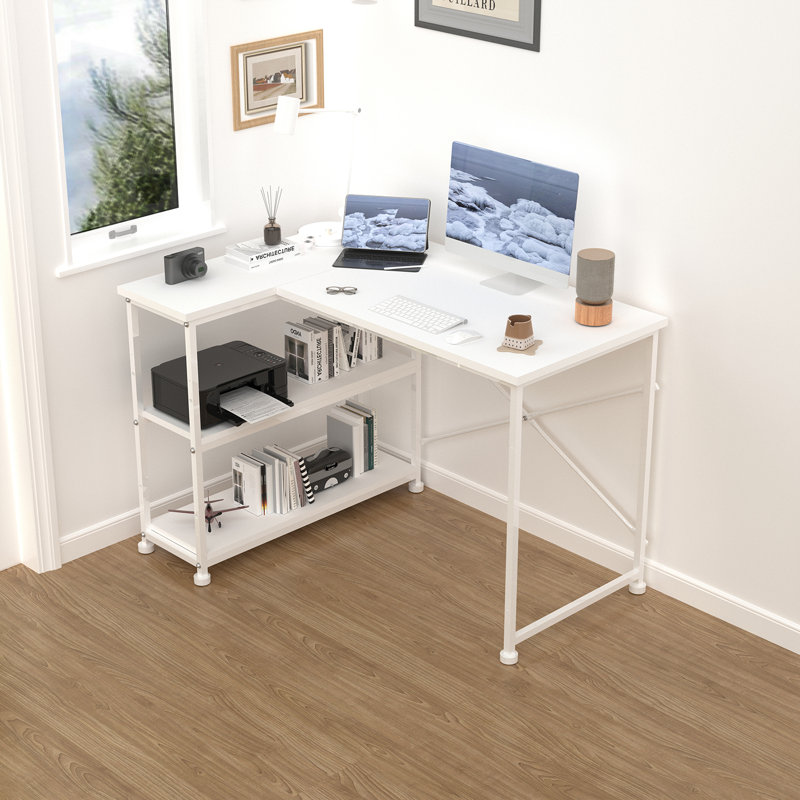 Ambus L Shape Computer Desk, Left Hand, 120cm W x 80cm D, White/White