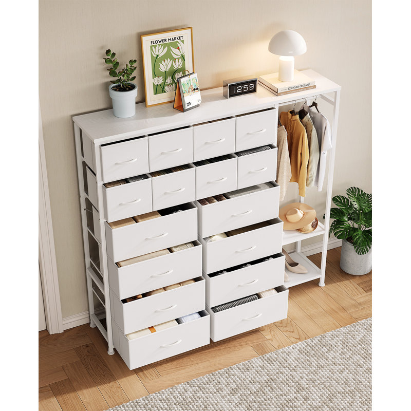55.89 " W 16 - Drawer Dresser, White/White