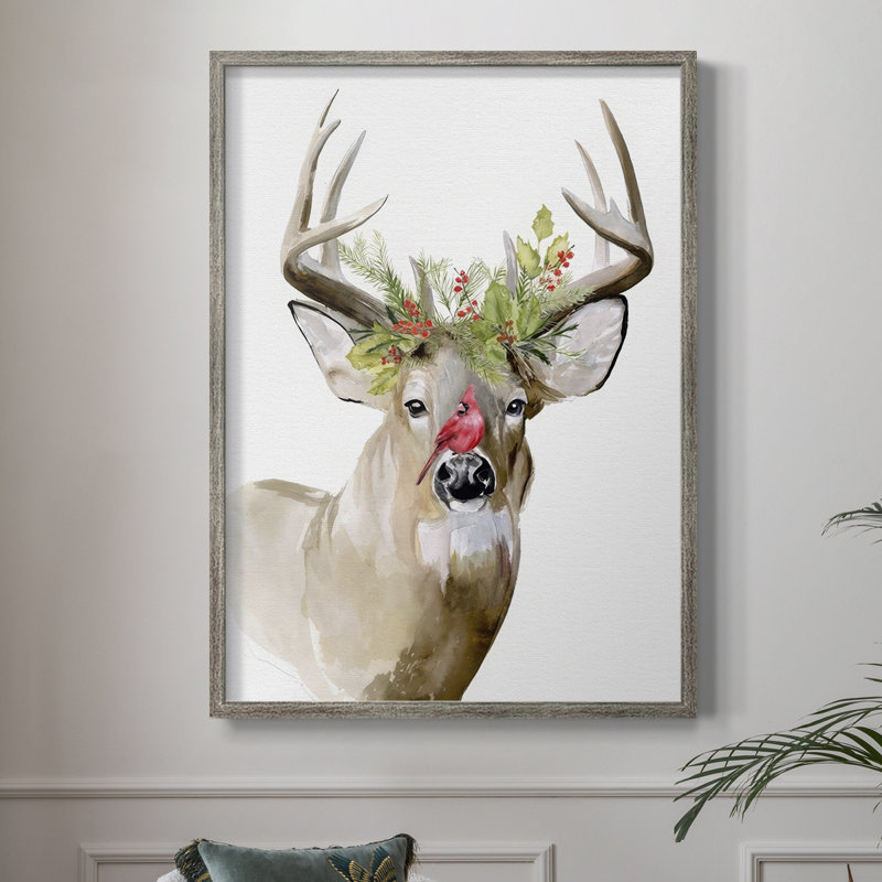 «Holiday Deer II», reproduction encadrée - bois massif, H 11 po x l 9 po