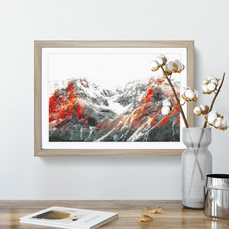 Alpenglow Upon The Mountains - Single Picture Frame Painting on MDF, 62cm H x 87cm W x 2cm D, Oak