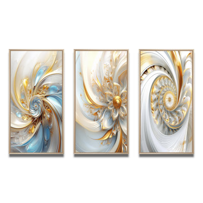 «Whirling tandis que glam fractales en or et blanc» 3 - pièces sur toile