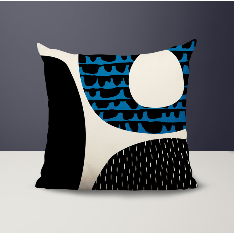 Coussin carré intérieur / extérieur pia, H 15 po x l 15 po, Turquoise / noir / blanc cassé