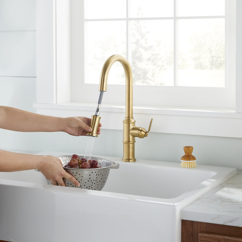 Kinzie Single Handle Pull Down Sprayer Kitchen Faucet, Brushed Bronze