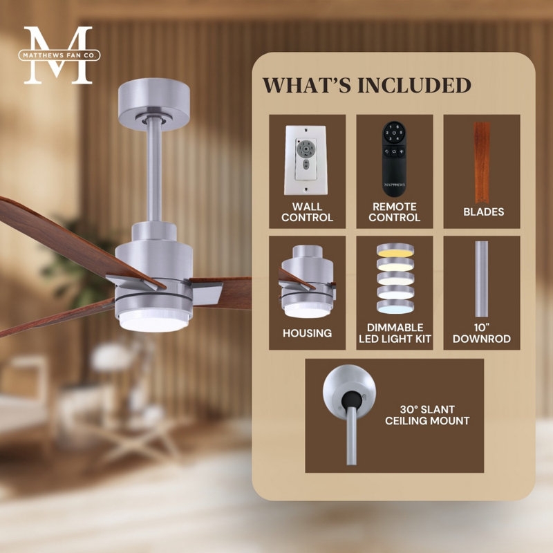 Alessandra - Three Blade Transitional Ceiling Fan -LED, Walnut, Brushed Nickel, 72"