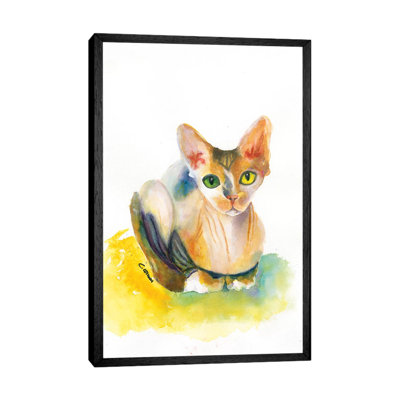 Sphynx On Yellow Pillow by Connie Collum - Painting on Canvas