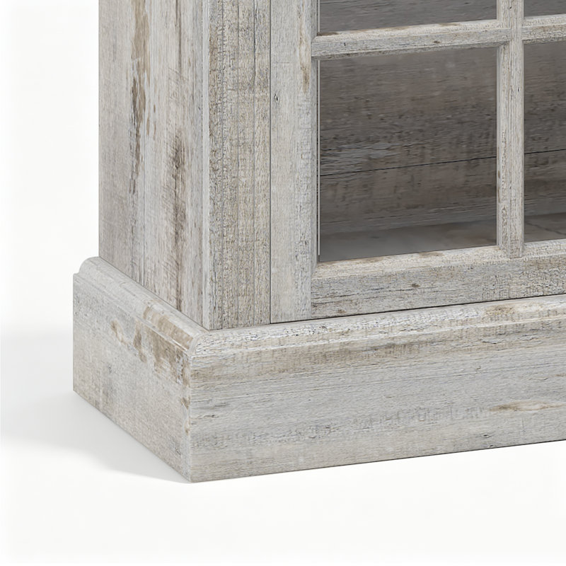 Meuble télé de style ferme avec foyer, 246 cm de large, pour téléviseurs jusqu'à 224 cm, avec grand espace de rangement, gris pâle