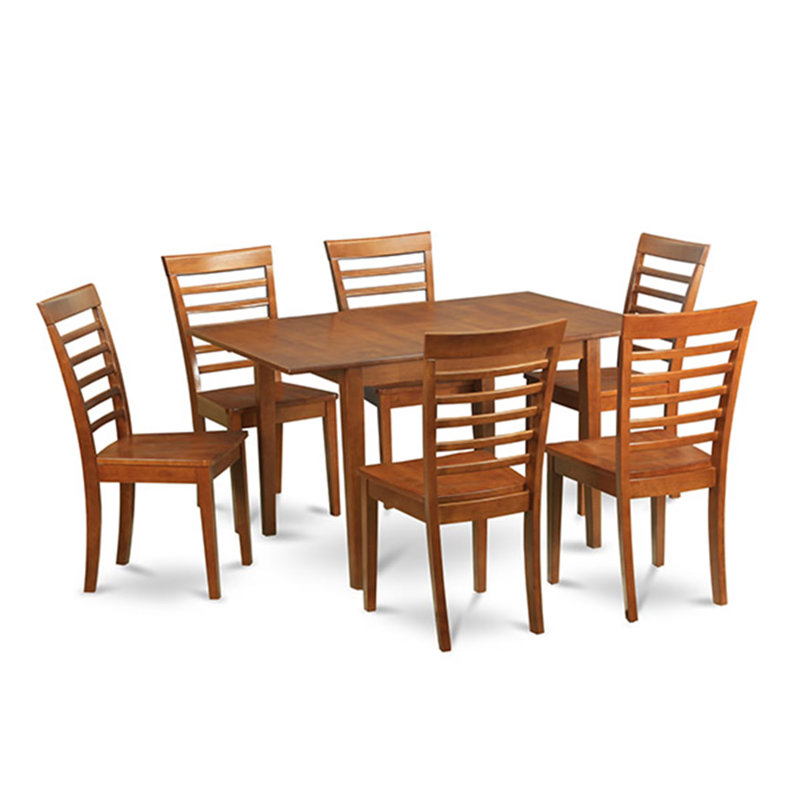7 Piece Dining Set Consist of a Rectangle Dining Room Table with Butterfly Leaf and 6 Kitchen Chairs, 36x54 Inch, Saddle Brown