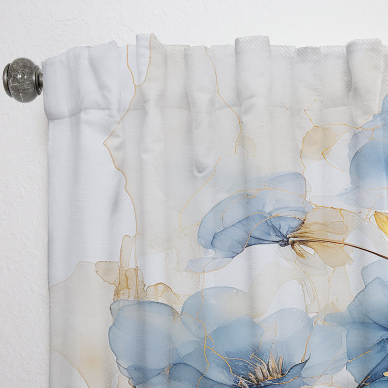 Kiayla Blue and Gold Adorned Violets II - Violets Curtain - Velvet Room Darkening - 1 Panel, 52" W x 95" L