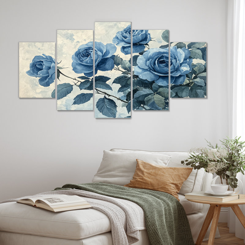 Jardin de roses bleues en velours III - art - pour salon diamant