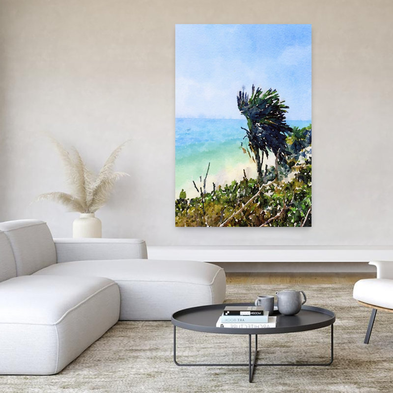 Art contemporain Palmier abstrait serein, art côtier, H 60 po x l 40 po