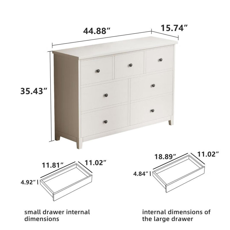 Élégante armoire de rangement blanche à 7 tiroirs avec poignées noires classiques