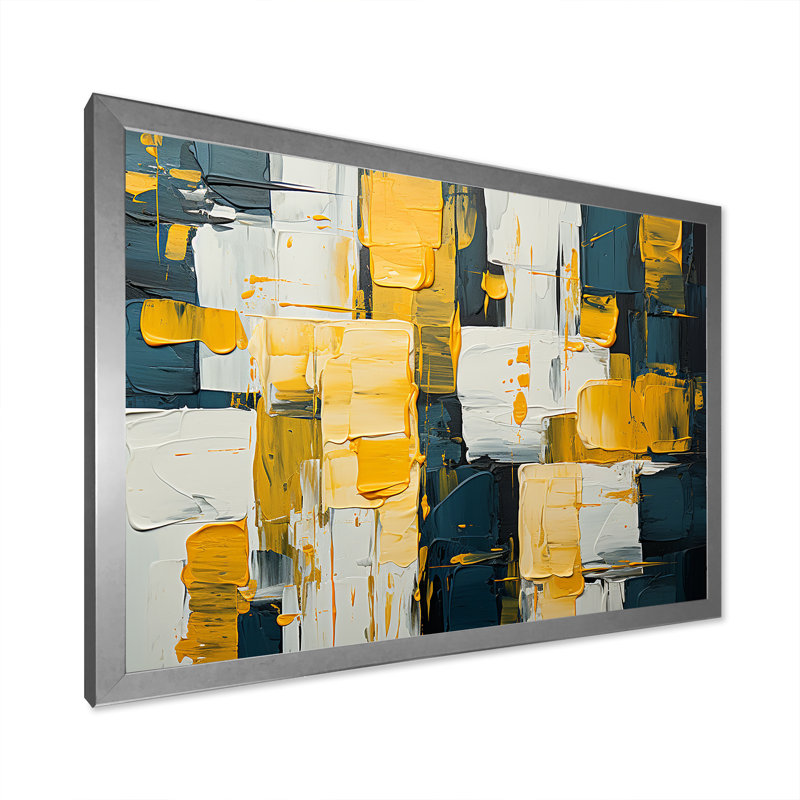 Reproduction d'art sur toile, expression carrée abstraite, Cadre simple argenté, H 12 po x l 20 po x P 1 po
