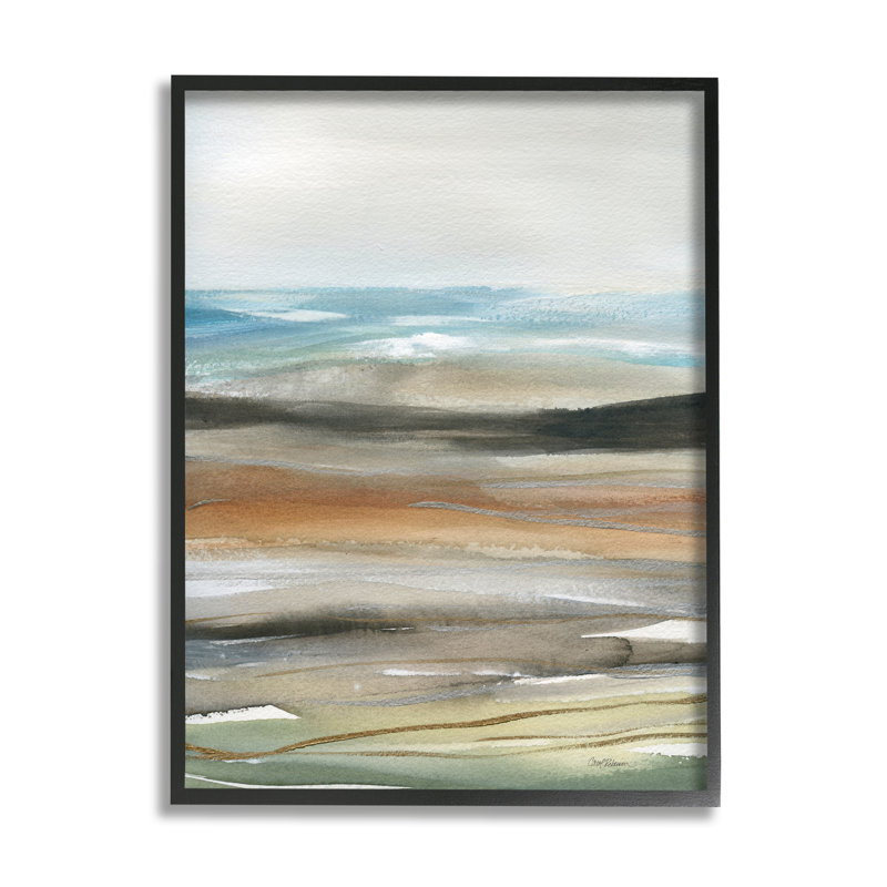 Peinture abstraite de paysage par Carol Robinson, H 11 po x l 14 po x P 1,5 po, Giclée encadrée noir minuit