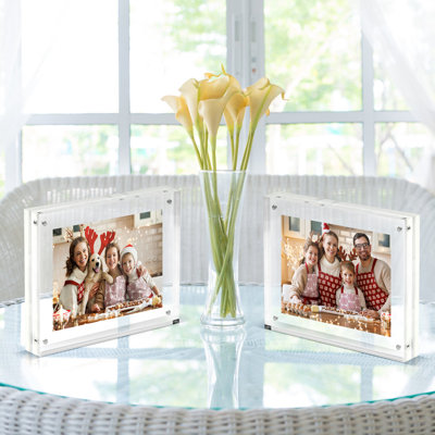 TRIXES Acrylic Photo Frame - Clear Freestanding Picture Frame with Magnets –Cherished Memories