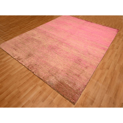 7'9"x10' Rose Pink Sari Silk Modern Line Design Hand Knotted Oriental Rug 90546D8A5A7140F193A1323A22225D9E