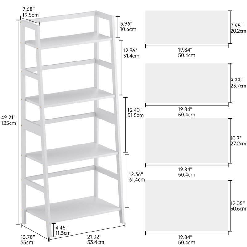 125cm H x 53.4cm W Standard Bookcase, White