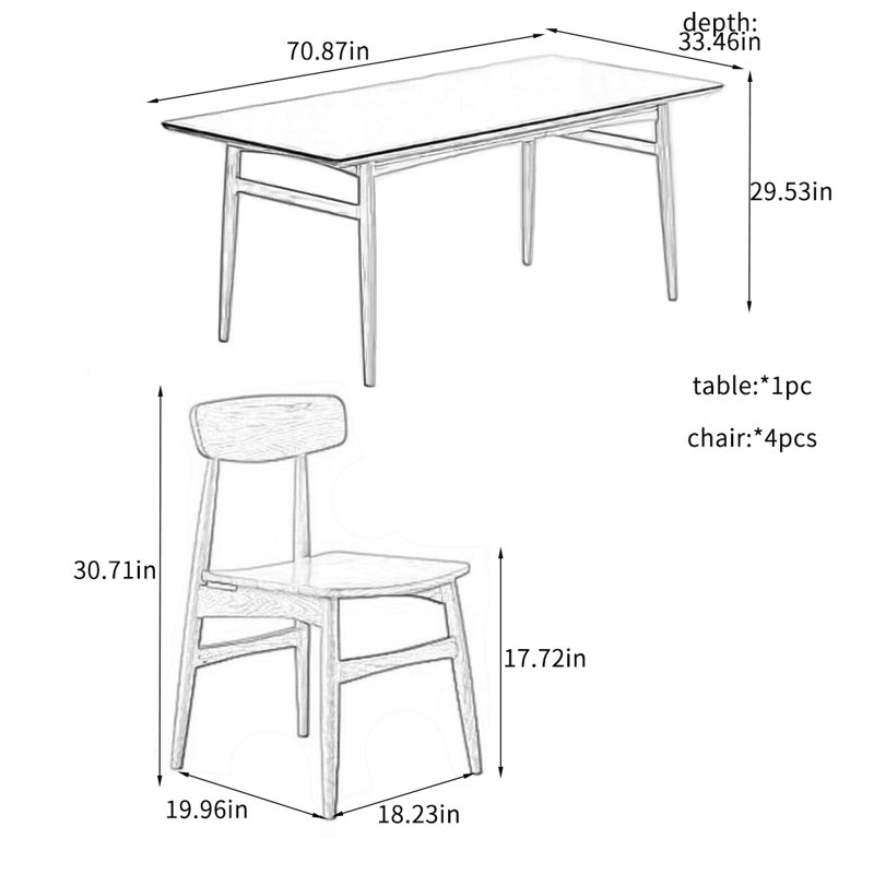 Elegant Rock Plate Solid Dining Table Sets., 29.53"H x 70.87"L x 33.46"W