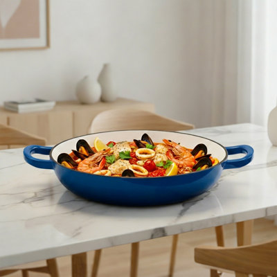 Overmont 3.8 Qt. Enameled Cast Iron Shallow Dutch Oven Braising Pan with Lid, Oven Safe to 501°F