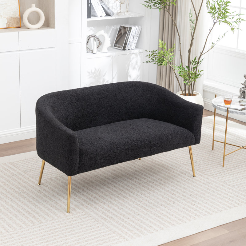 Upholstered Faux Fur Loveseat, Gold, Black