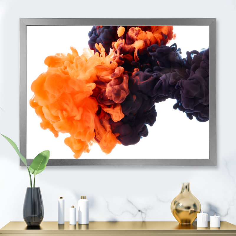 Orange et noir dansant des nuages d'encre - Photographie sur toile, H 24 po x l 32 po, Cadre photo argenté